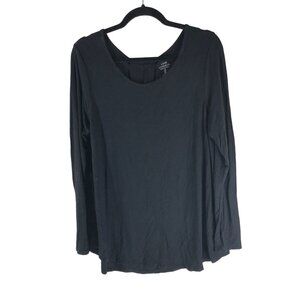 Gap Luxe Womens Long Sleeve Black Top Pleated Scoop Neck Size L